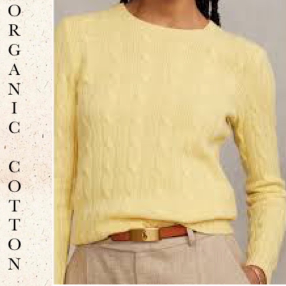 All Season Sweater Crew Neck Cable Knit Organic Cotton Colorful Butter Yellow XL